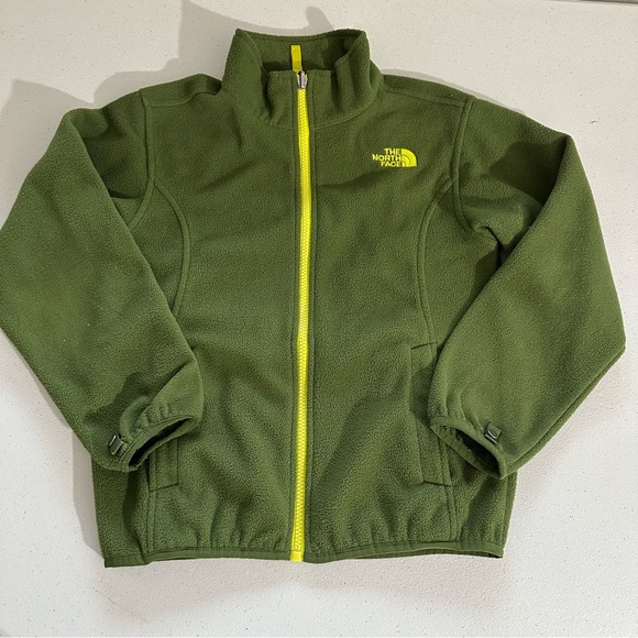 The North Face Other - The North Face boys  full-zip fleece jacket in green with a neon yellow zipper.